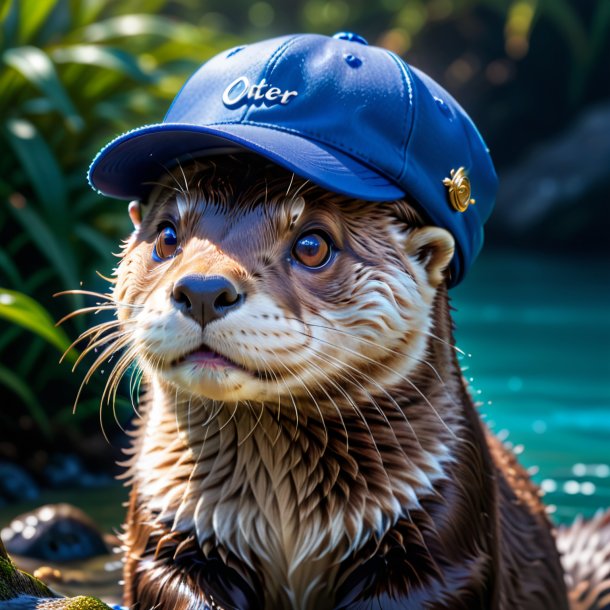 Imagem de uma lontra em uma tampa azul