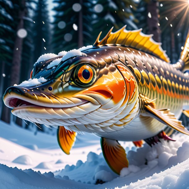 Picture of a pike in a cap in the snow