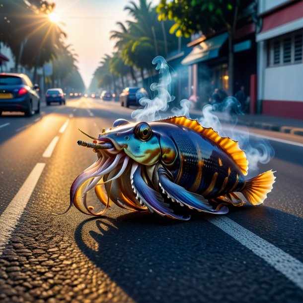 Pic of a smoking of a cuttlefish on the road