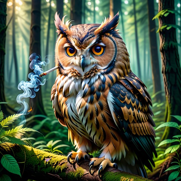 Photo of a smoking of a owl in the forest