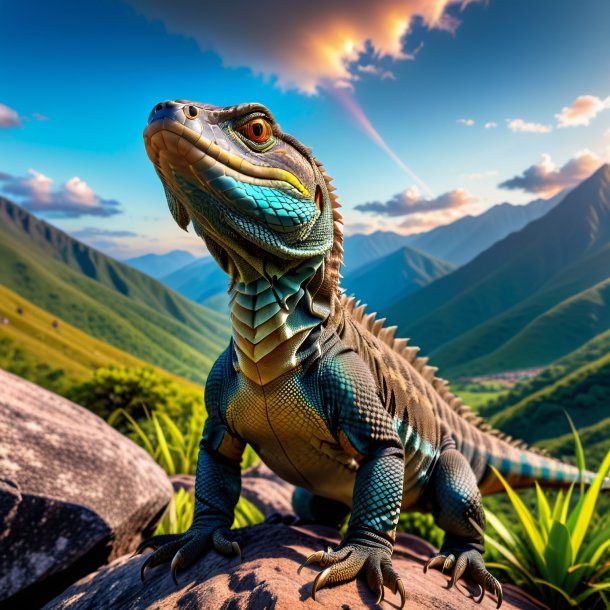 Photo of a threatening of a monitor lizard in the mountains