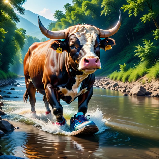 Pic of a bull in a shoes in the river