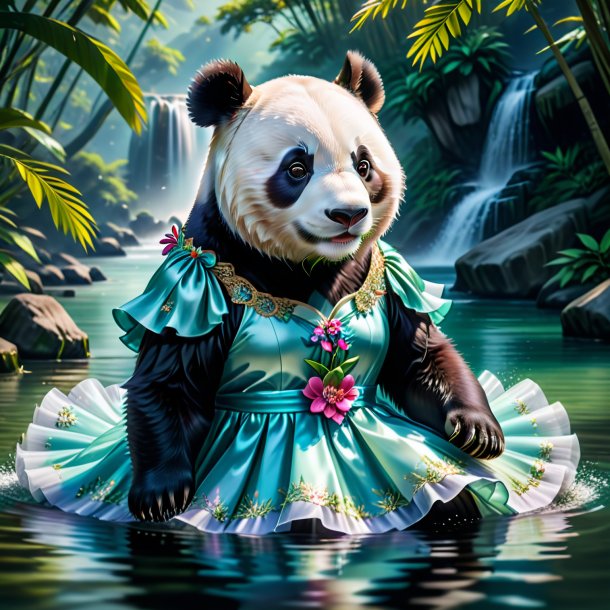 Foto de un panda gigante en un vestido en el agua