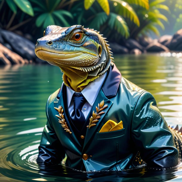 Pic of a monitor lizard in a jacket in the water