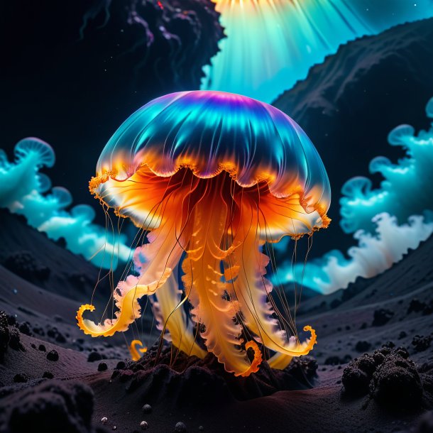 Image of a jellyfish in a coat in the volcano