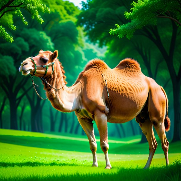 Picture of a camel in a green belt