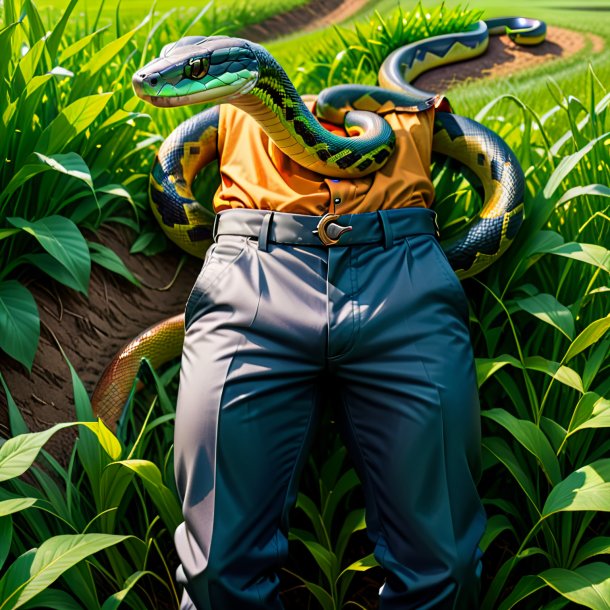 Drawing of a snake in a trousers on the field