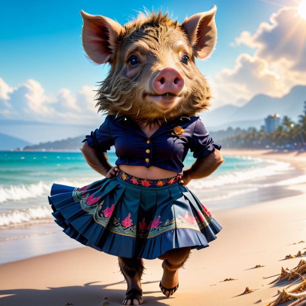 Photo of a boar in a skirt on the beach