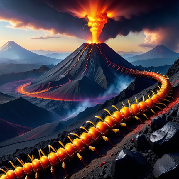 Pic d'un jeu d'un centipede dans le volcan