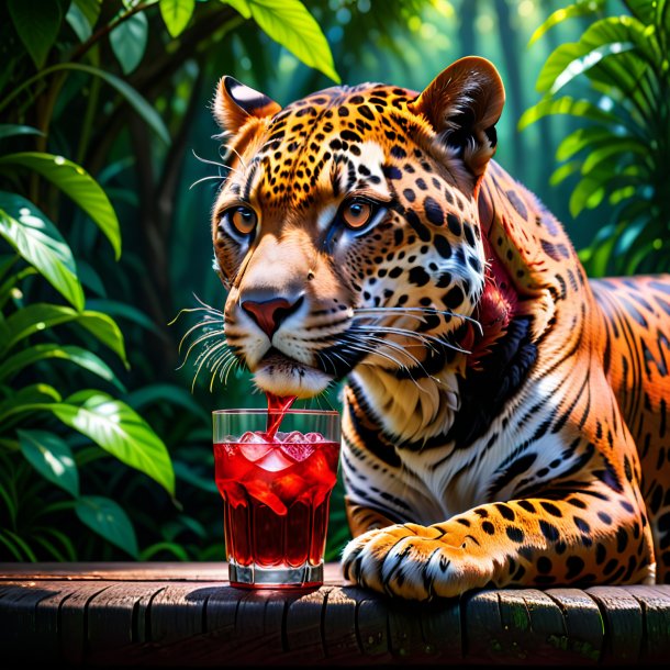 Imagem de um jaguar bebendo vermelho