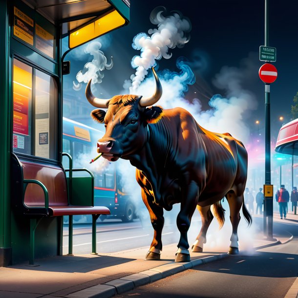 Image of a smoking of a bull on the bus stop