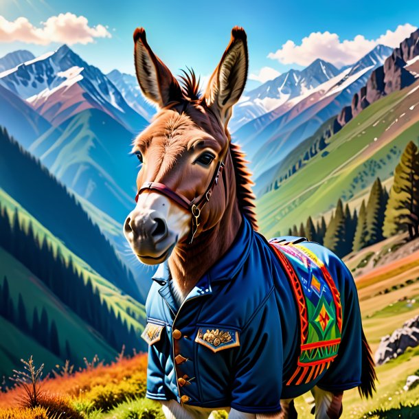 Picture of a donkey in a jacket in the mountains