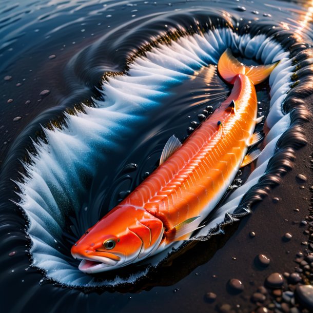 Photo of a salmon in a jeans in the puddle