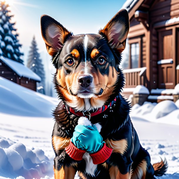 Photo d'un chien dans un gants dans la neige