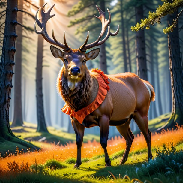 Photo of a elk in a orange skirt