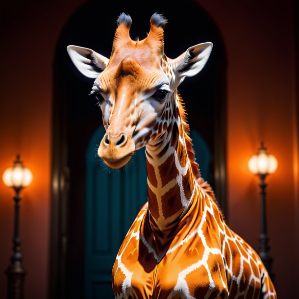 Foto de una jirafa en un vestido naranja