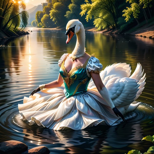 Photo of a swan in a dress in the river