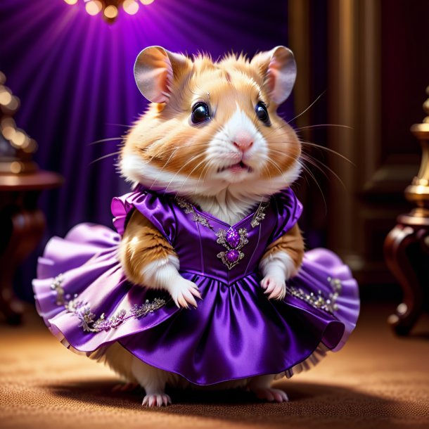 Photo of a hamster in a purple dress