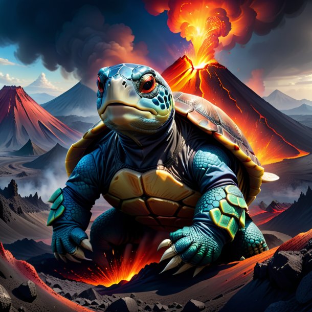 Drawing of a turtle in a gloves in the volcano