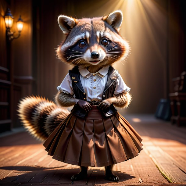 Photo of a raccoon in a brown skirt