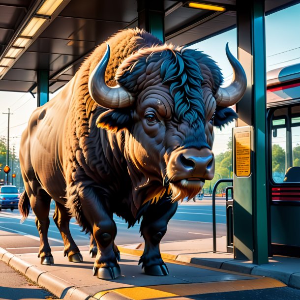 Pic d'une menace de bison sur l'arrêt de bus