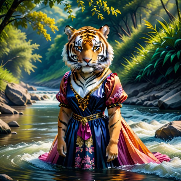 Pic d'un tigre dans une robe dans la rivière