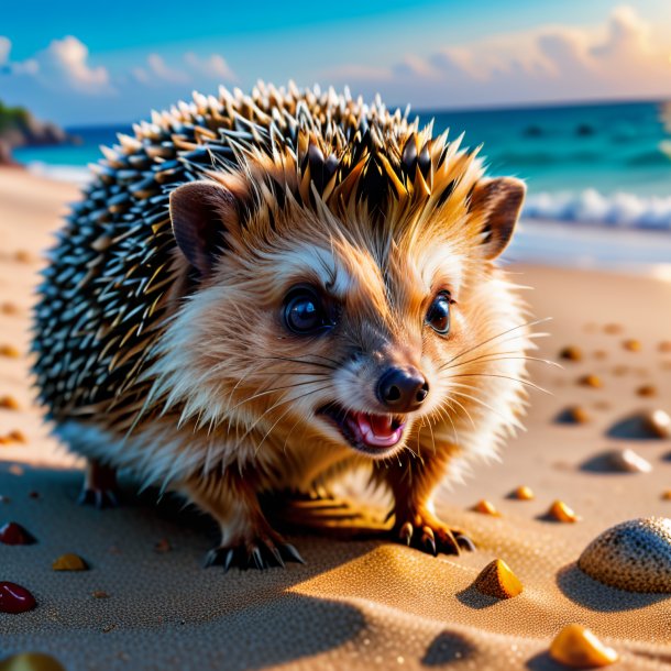 Photo d'une colère d'un hérisson sur la plage