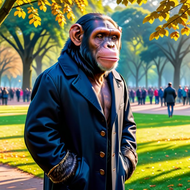 Image of a chimpanzee in a coat in the park