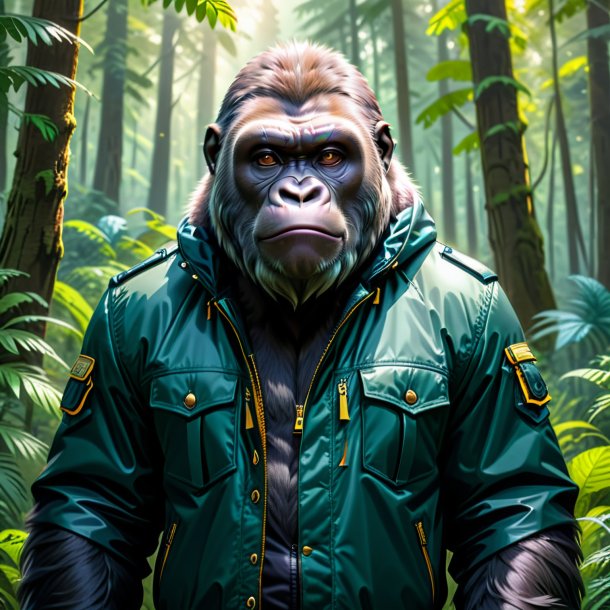 Drawing of a gorilla in a jacket in the forest