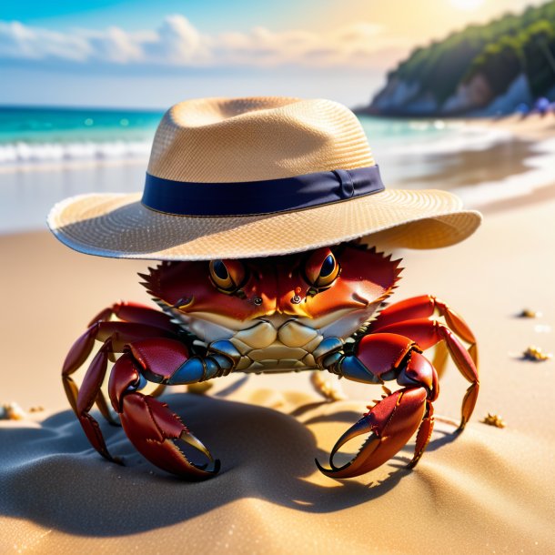 Image of a crab in a hat on the beach