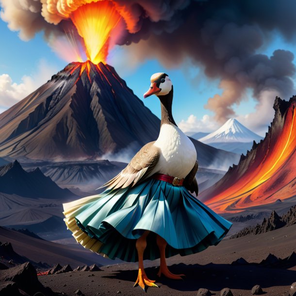 Illustration d'une oie dans une jupe dans le volcan