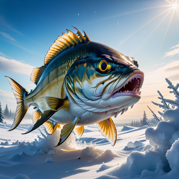 Picture of a angry of a haddock in the snow