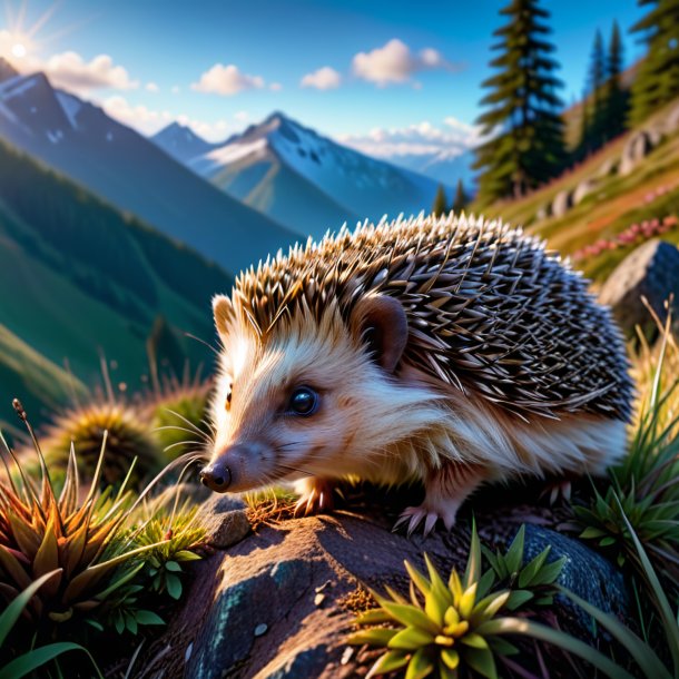 Image of a resting of a hedgehog in the mountains