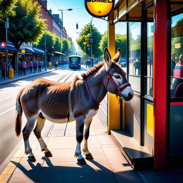 Pic of a playing of a donkey on the bus stop