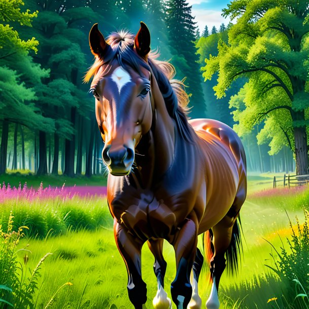 Image of a threatening of a horse in the meadow