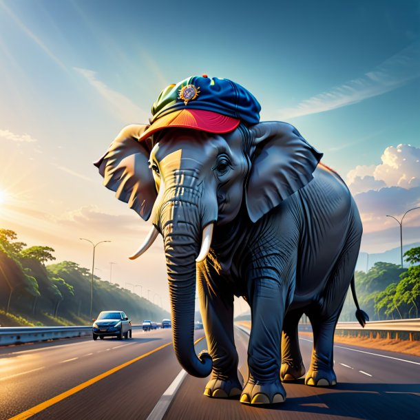 Drawing of a elephant in a cap on the highway