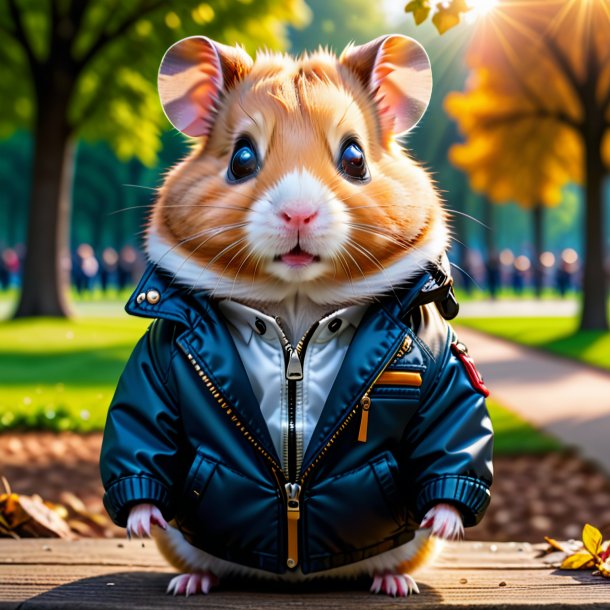 Photo of a hamster in a jacket in the park