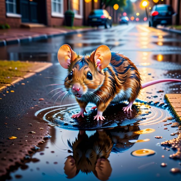 Picture of a threatening of a mouse in the puddle