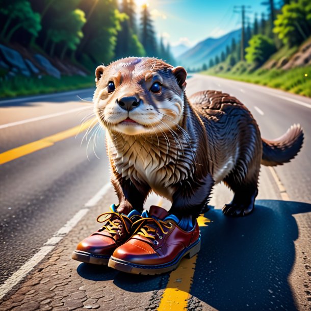 Image of a otter in a shoes on the road