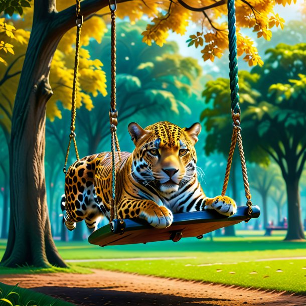 Picture of a swinging on a swing of a jaguar in the park