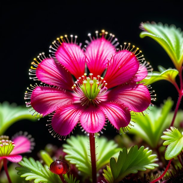 Representación de un sundew magenta de hoja redonda