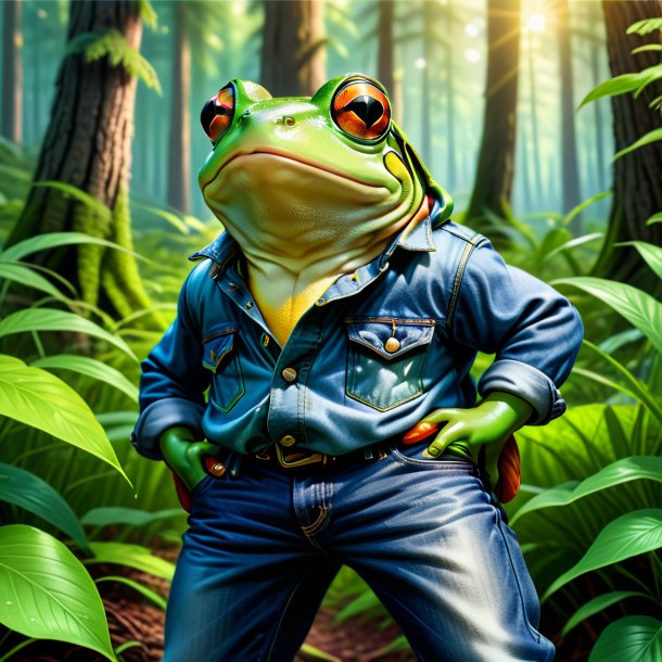 Drawing of a frog in a jeans in the forest