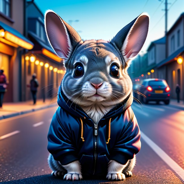 Illustration of a chinchillas in a hoodie on the road