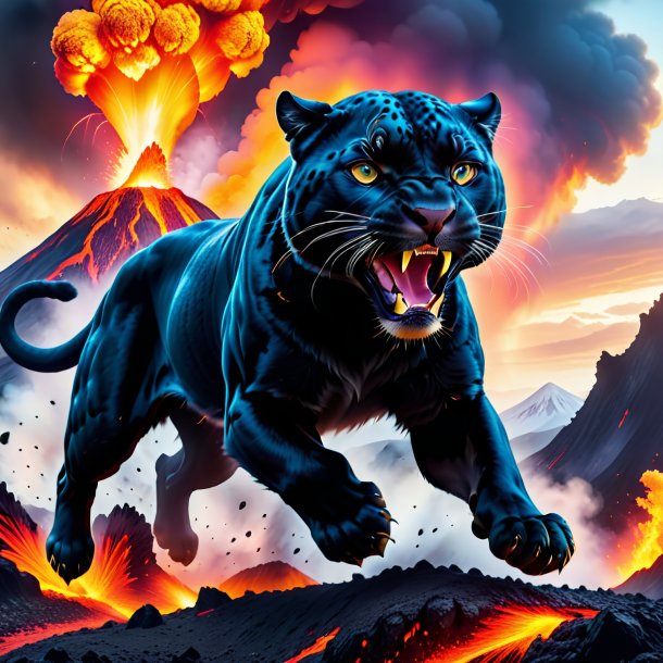 Image of a jumping of a panther in the volcano