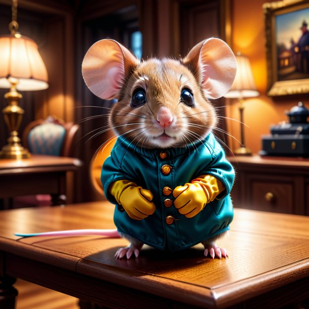 Picture of a mouse in a gloves in the house