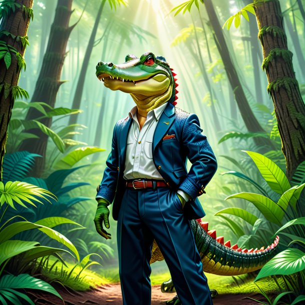 Illustration of a alligator in a trousers in the forest