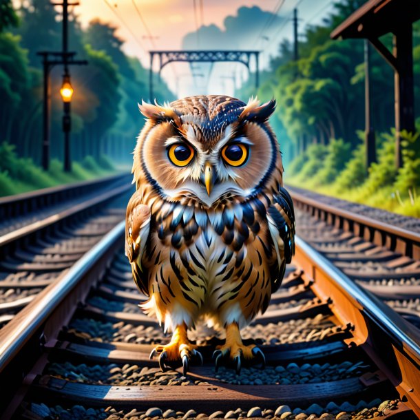 Image of a crying of a owl on the railway tracks