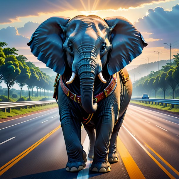 Ilustração de um elefante em um cinto na estrada