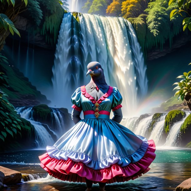 Pic of a pigeon in a dress in the waterfall