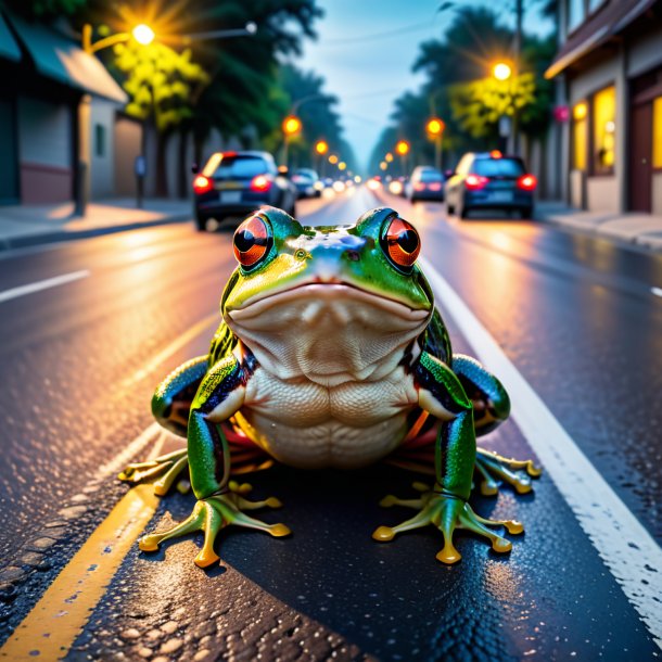 Image of a threatening of a frog on the road